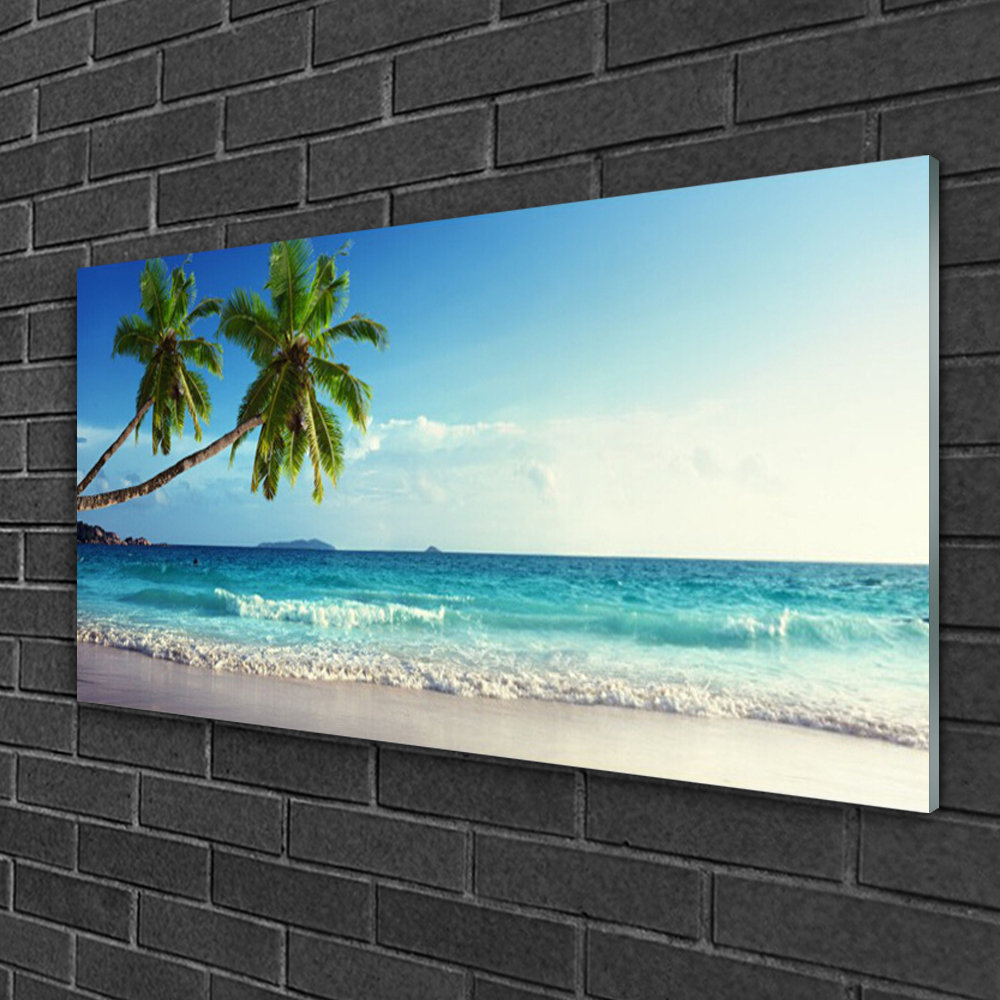 Glasbild Palmen Strand Meer Landschaft