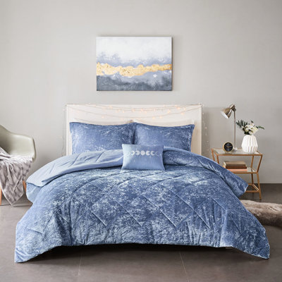 King/ King Velvet Comforter In Periwinkle Blue - Filling Diamond 2 Shams And 1 Pillow Simple Wash Clean With Equipment Filled Included Machine Washable