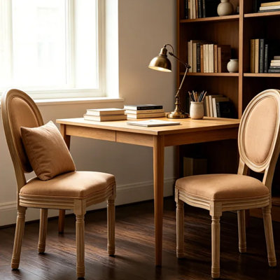 Ensemble de 6 chaises de salle à manger French Farmhouse - Structure en bois massif avec finition antique, dossier et siège rembourrés en lin confortable, mousse à haute résilience + coussins à ressorts pour un soutien toute la journée, chaises d'appoint rustiques pour la cuisine, le salon et le café