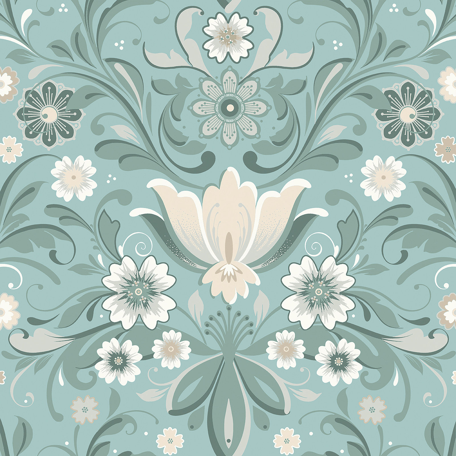 Toddy Floral Wallpaper, Turquoise