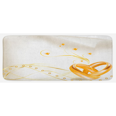 Tapis de mariage enchevêtrés en forme de coeur style marigold, tapis de cuisine à imprimé blanc à motif de mariage