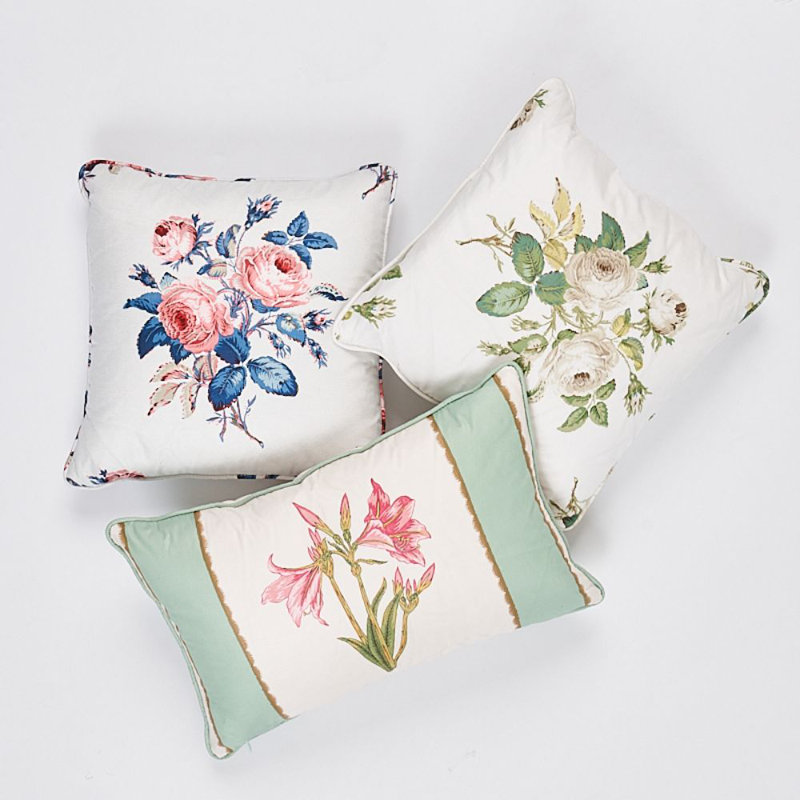 Loudon Rose Pillow, White/Blue/Pink