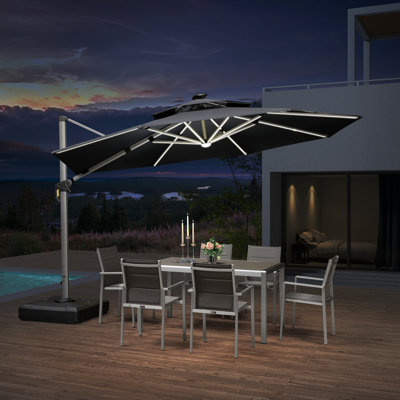Senner 12 FT Round Lighted Patio Umbrella,Black