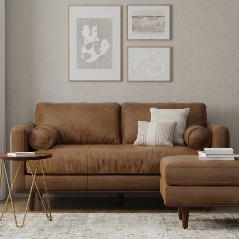 Caramel Brown Genuine Leather 72-Inch Lawson Sofa with Pillow-Top Arms
