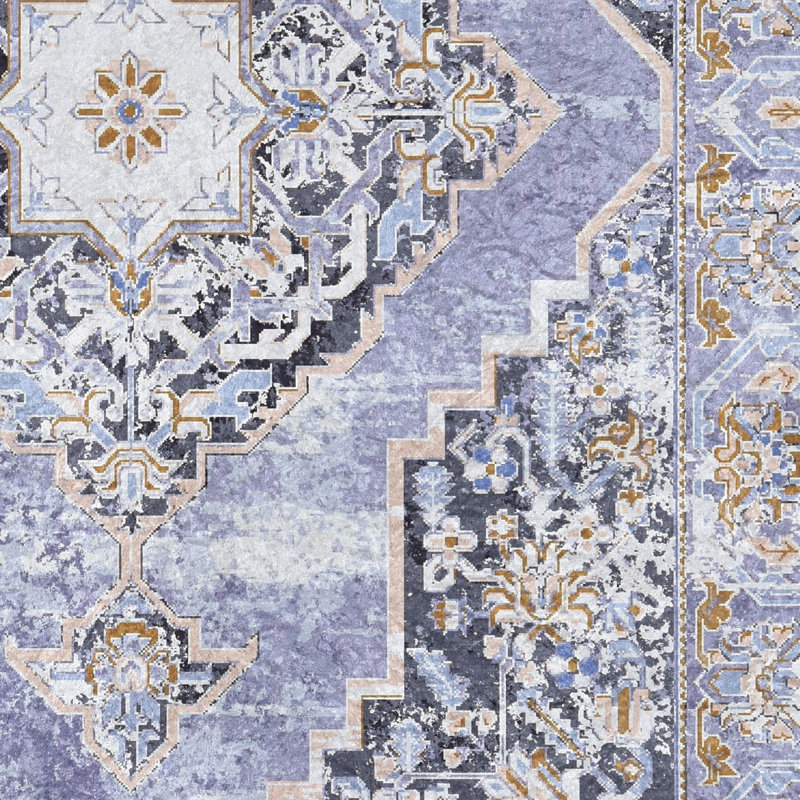 Tapis lavande et ivoire tissé à plat à la machine Emanuel , Rectangle 5 pi x 7 pi