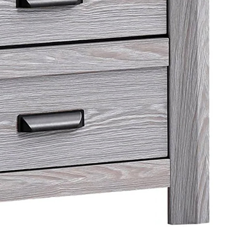 Table de chevet Laide avec 2 tiroirs, poignées en coupelle, bois flotté gris