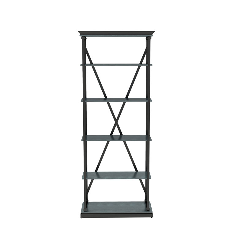 Calton 84.25" H x 33.88" W Steel Etagere Bookcase, Black/Antique Blue