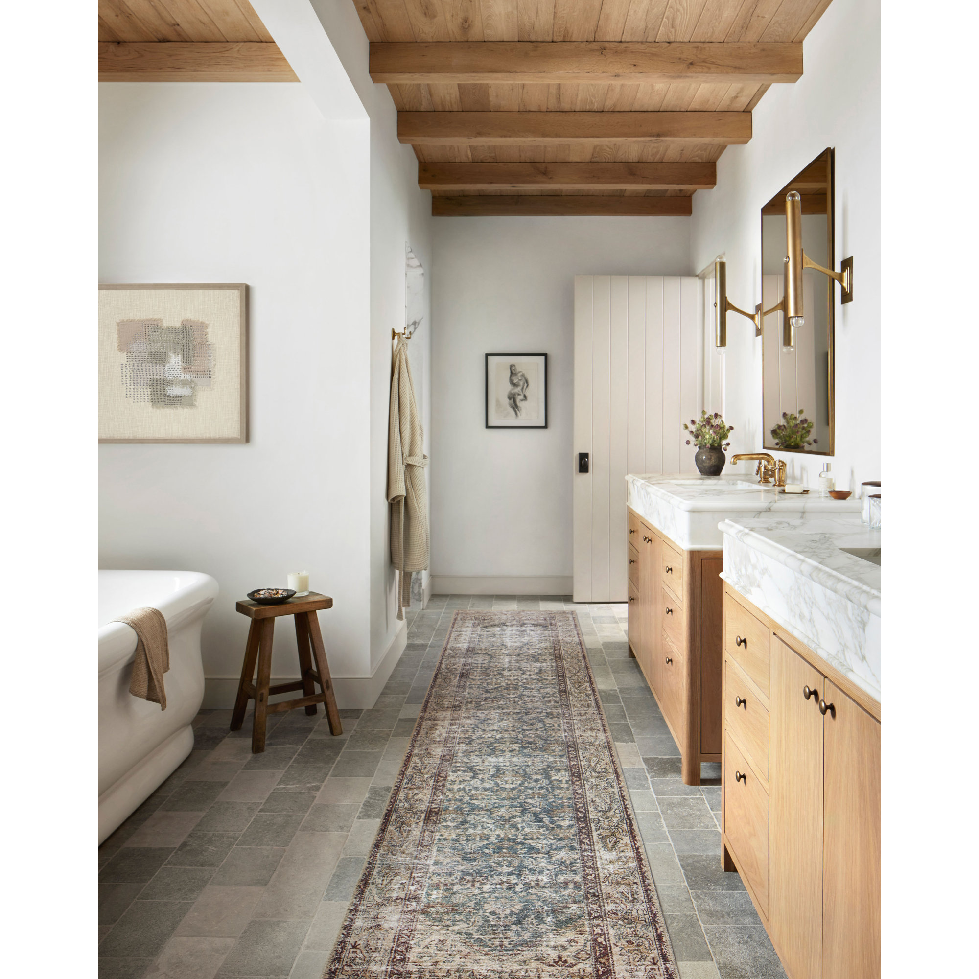 Amber Lewis x Loloi Georgie Teal / Antique Area Rug, Runner 3' x 12'