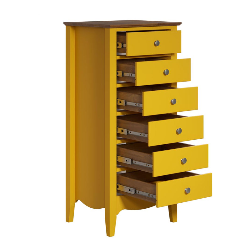 Delrick 6 Drawer 50Cm W Tallboy, Yellow/Brown