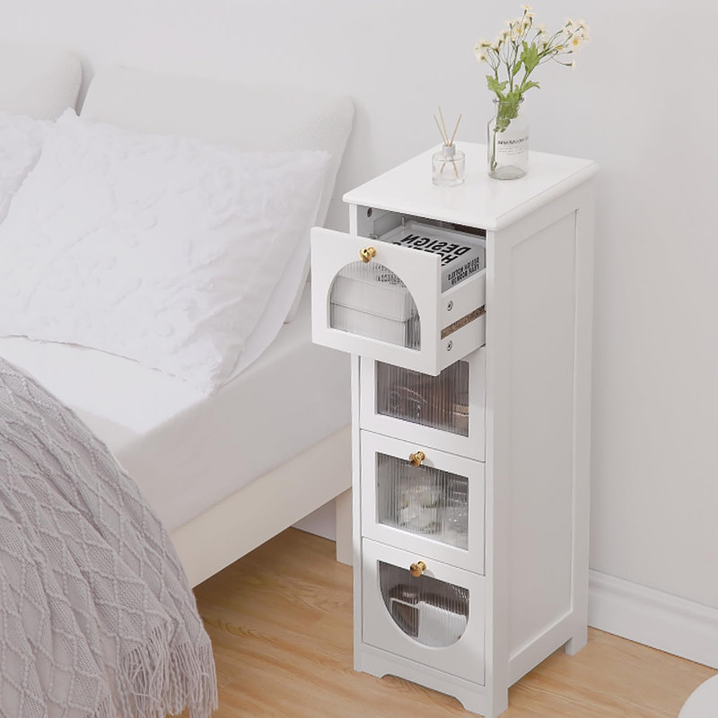 Bathroom Floor Cabinet with 4 Drawers, Small Freestanding White Bathroom Storage Organizer for Narrow Spaces