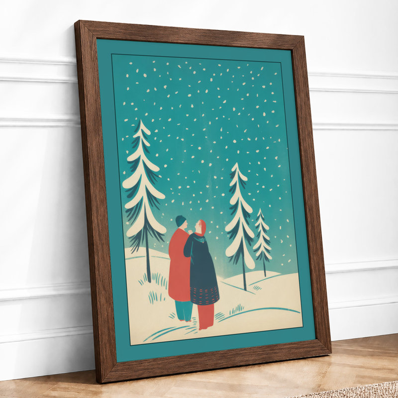 Winter Together Modern - Framed Print, A4 - 29.7 x 21.0 cm, Walnut