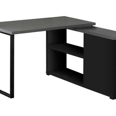 Bureau d'ordinateur, bureau personnel, coin, gauche, configuration à droite, tiroirs de rangement, forme en L, travail, ordinateur portable, stratifié, métal, contemporain, moderne