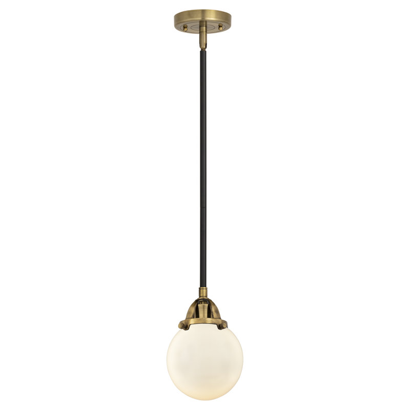 Luminaire suspendu sphère 1 lumière Lorri, Blanc mat, Laiton antique noir, Ampoule non incluse