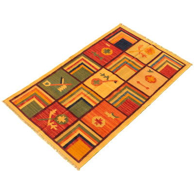 Tapis de zone en laine 4 pi x 6 pi 4 po one-of-kind à la main noué la new age anatolian