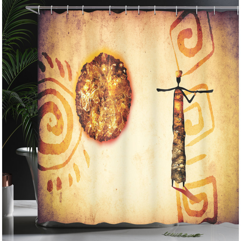 Exotic African Tribal Pattern Fabric Shower Curtain with Hooks