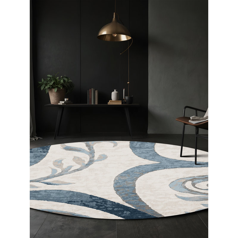 Machine Washable Gray Area Rug, Round 5'