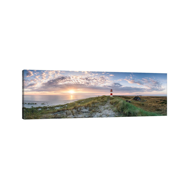 Sunrise At The Lighthouse List Ost, Sylt, Schleswig-Holstein, Germany by Jan Becke - Wrapped Canvas Panoramic Print