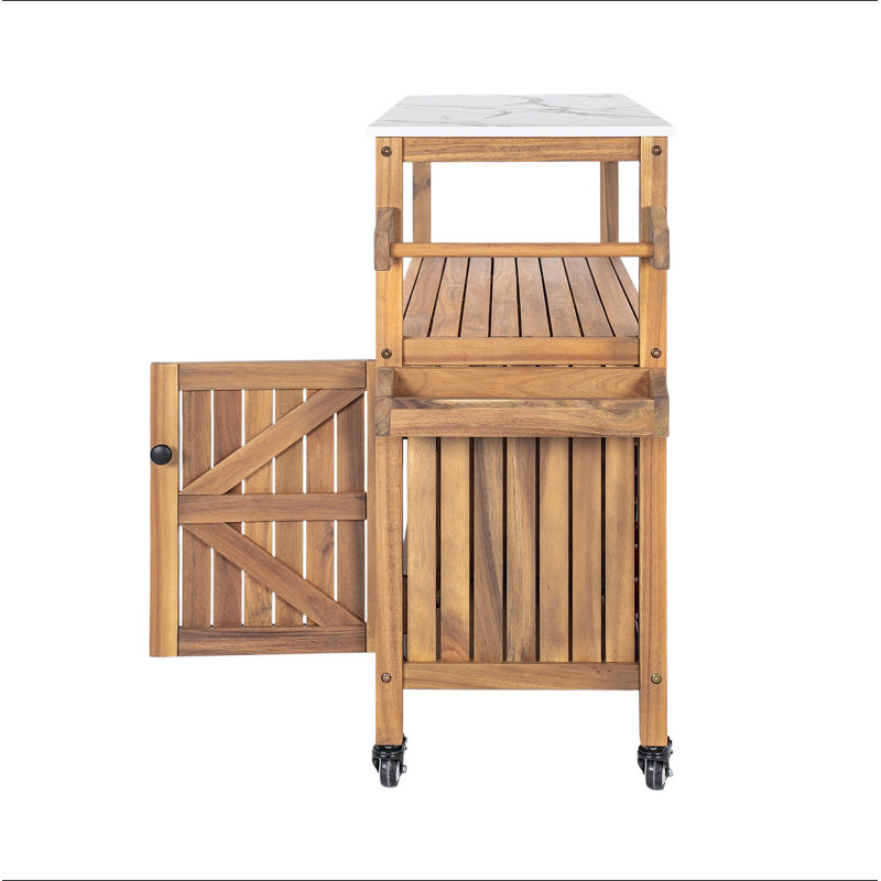 Ensemble de 1 chariot d'extérieur pour terrasse en bois d'acacia, 36.22" H x 48" W x 16" D