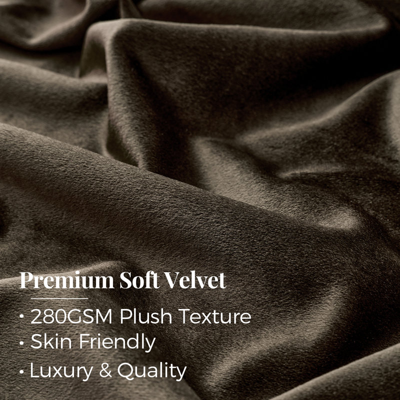 Luxury Pinch Pleated Velvet Blackout Curtains - Room Darkening 75%-85% Back Tab Drapes with Hooks+Rings (set of 2), Brown