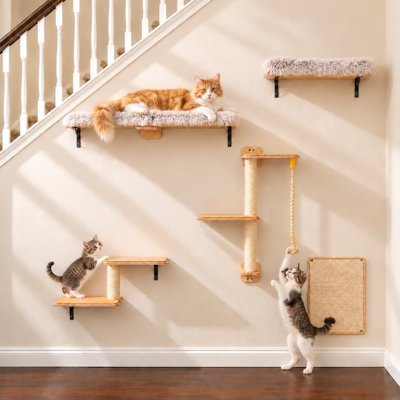  Wall Mounted Cat Tree with Cat Shelves and Scratching Posts