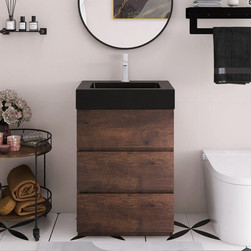 Meuble-lavabo autoportant de 24 po 24 po, Noir, Brun