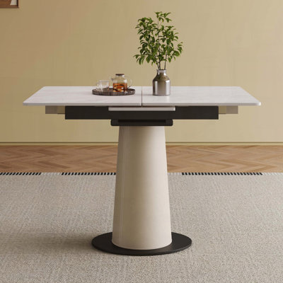 Table pliante rétractable à dalle de roche - Base carrée en acier inoxydable recouverte de cuir (deuxième option)