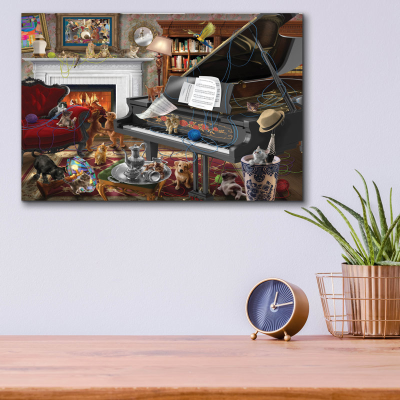 Art mural en verre Lark Manor ™ «Has Anyone Seen My Yarn» par Bigelow, H 12 po x l 16 po x P 0,13 po
