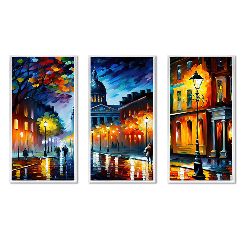 «Colorful Montreal City II - Cityscapes», ensemble d'art mural sur toile, H 32 po x l 48 po x P 1 po, Cadre blanc