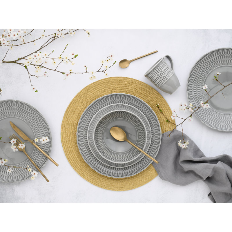 Sofia Piece Dinnerware Set - Service for 4, Grey/Brown/Blue