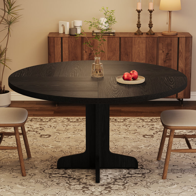 Round Dining Table for 4, 47 Inches Dining Room Table with Wooden Base, Circle Kitchen Dinner Table for Dining Room, Kitchen, Living Room (Table Only)