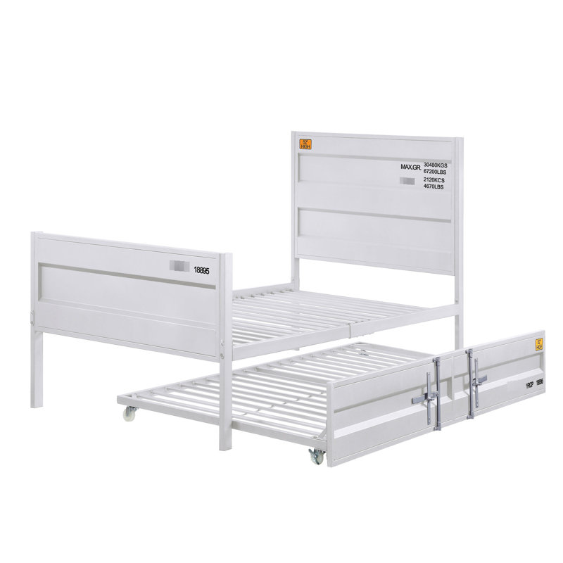 Lit plateforme en métal blanc, inspiré du contenant de fret, permettant d'économiser de l'espace sans sommier à ressorts avec couleur, conception de contenant, non requis pour un intérieur de chambre à coucher élégant
