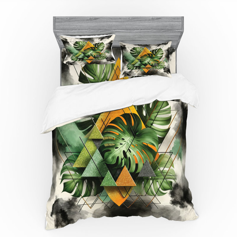 Ensemble de literie Ambesonne Monstera et gris chameau et vert fougère, King Duvet Cover + 3 Additional Pieces