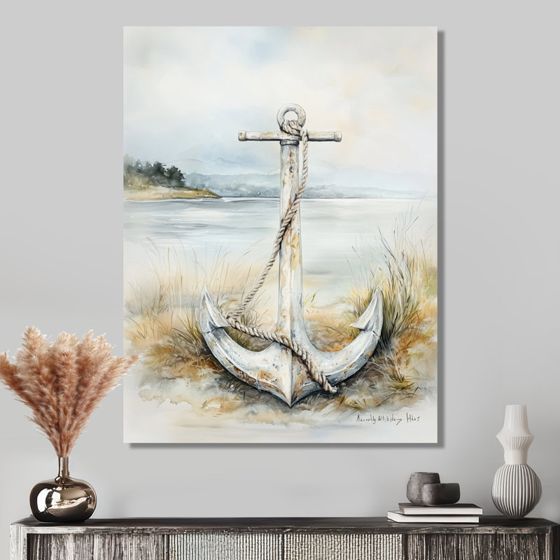 Minimalist Anchor By The Beach - décor mural en métal bord de mer, impression nautique en métal, H 32 po x l 16 po