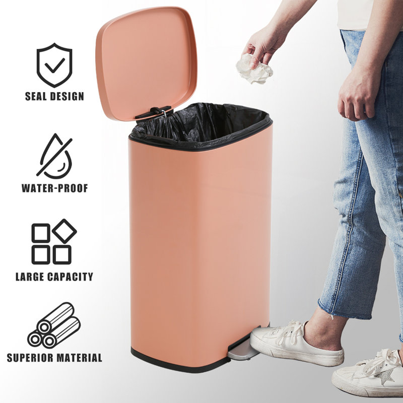 13 Gallon Pink Stainless Steel Pedal Trash Can with Removable Bucket