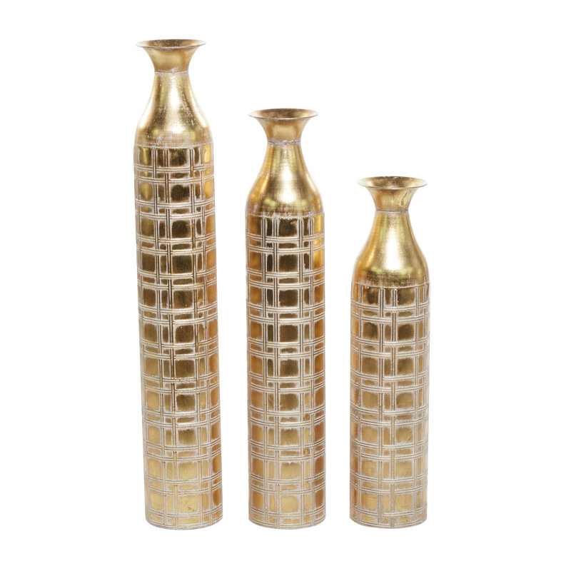 Rison 3 Piece Rison Gold Metal Floor Vase Set