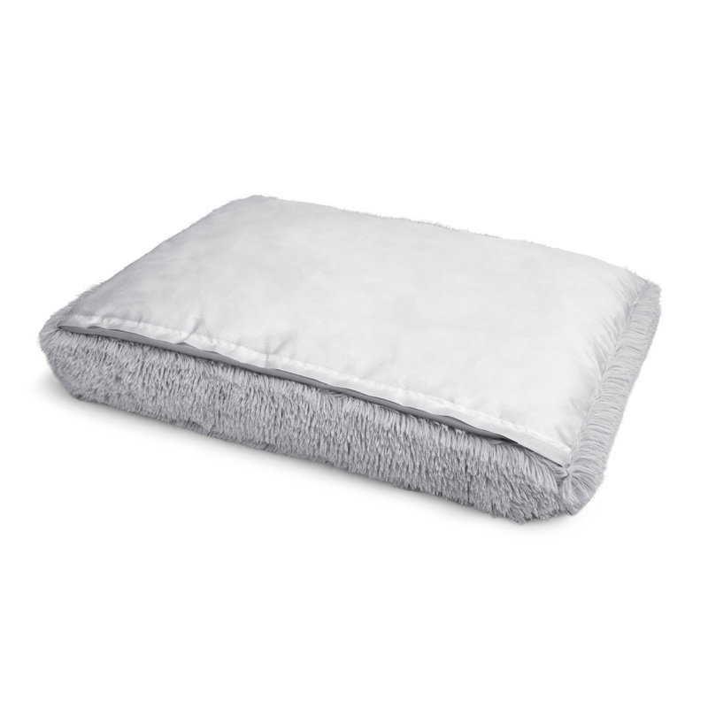 Fourrure à poils longs sur le dessus et bande avec envers antidérapant Oxford., H 4 po x l 30 po x P 42 po, Gris clair