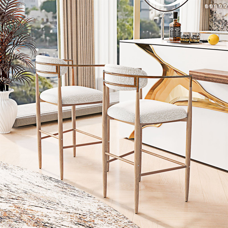 Ensemble de 2 chaises de salle à manger rembourrées avec tabouret de comptoir, Beige bouclé, Naturel