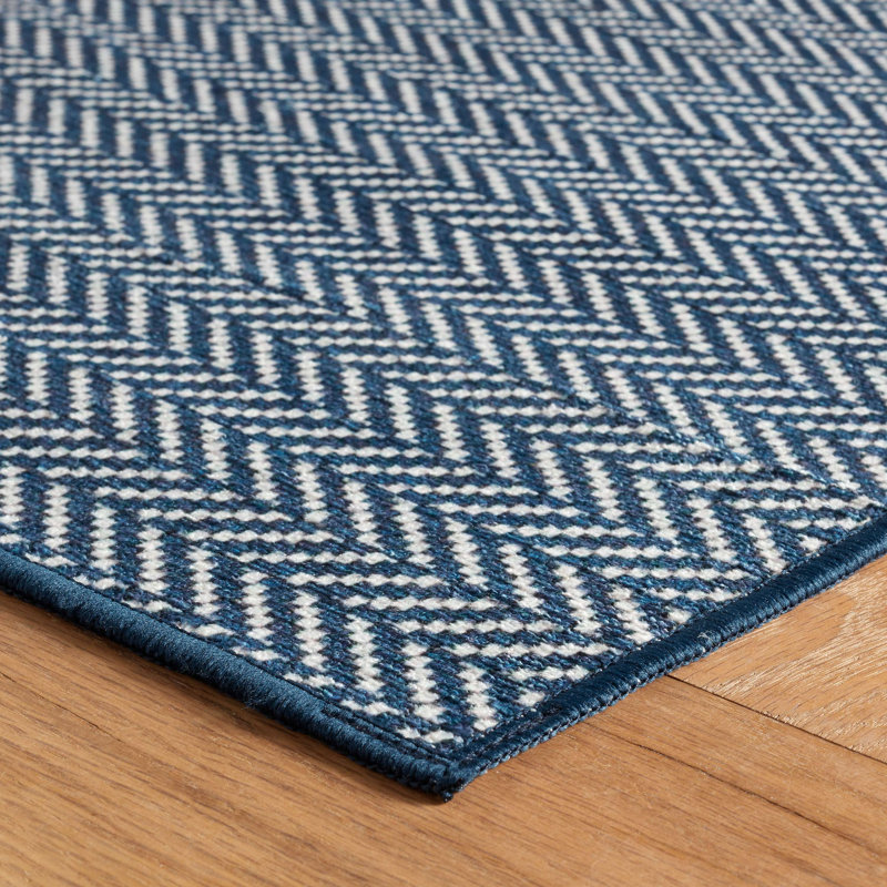 Herringbone Navy Machine Washable Rug, Rectangle 2' x 3'