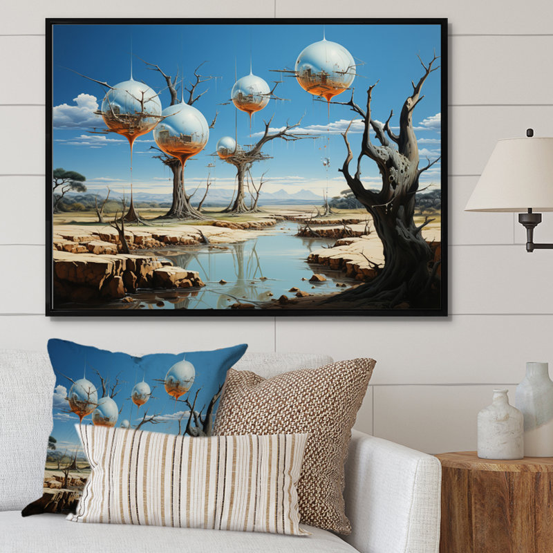Impression sur toile, chef-d'œuvre «The Persistance Of Memory», Cadre flottant noir, H 16 po x l 32 po x P 1 po