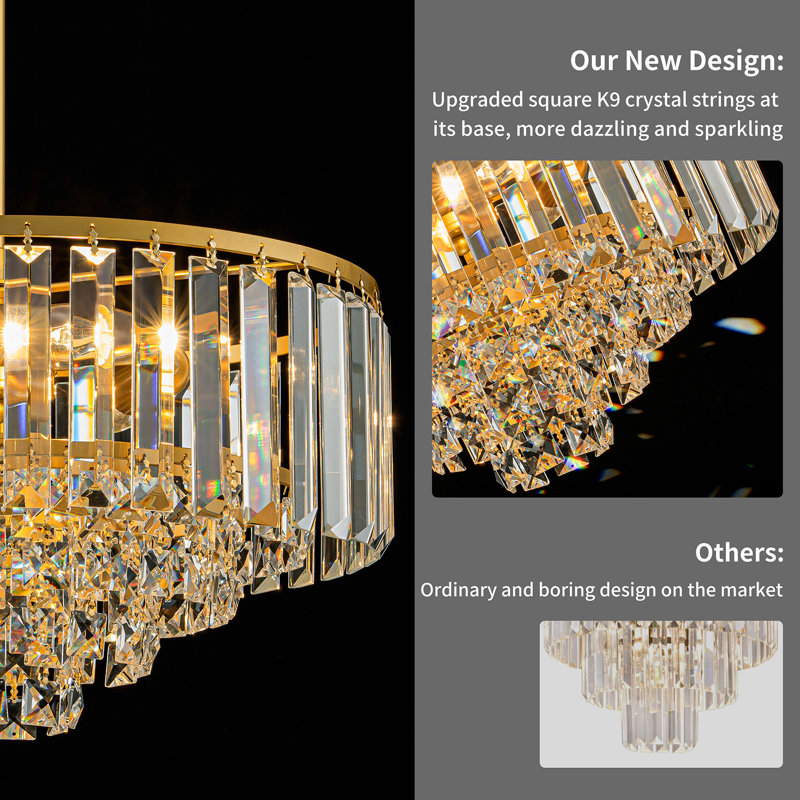 Lustre moderne en cristal à 4 niveaux, Doré, 3 lumières