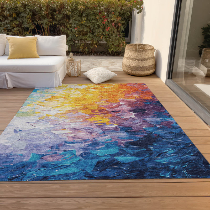 Machine Washable Indoor/Outdoor Cinead ACN1674 Gold 10' x 14' Rug, Rectangle 3' x 5'