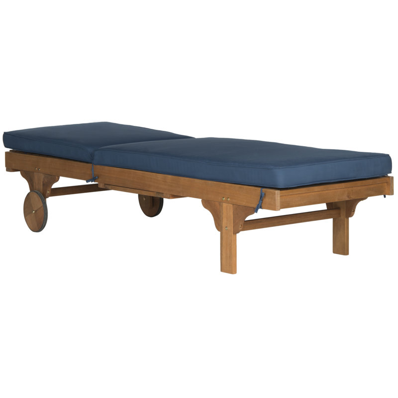 Alvah Outdoor Adjustable Garden Lounger with Cushion, Navy, Natural