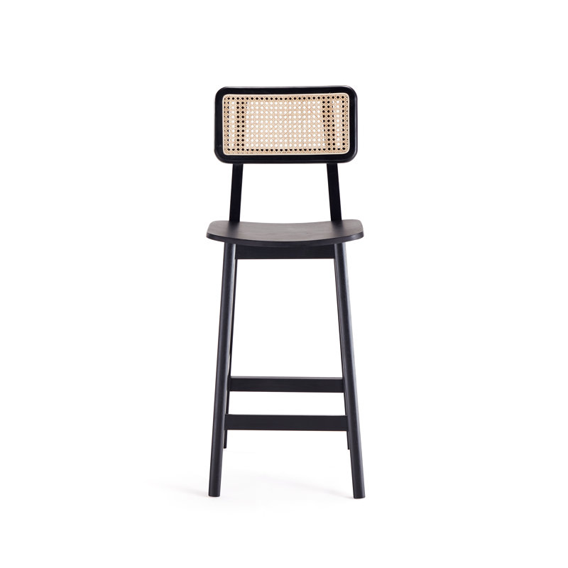 Versailles Counter Stool with Solid Wood Frame, 2, Black