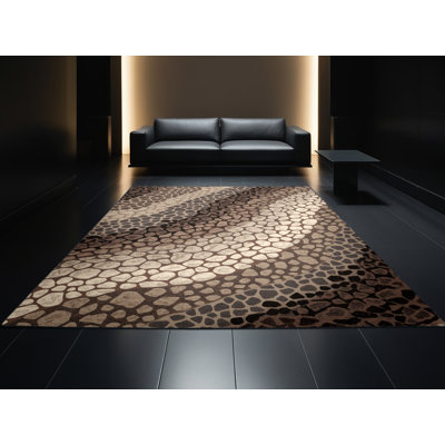 Tapis brun moderne et contemporain lavable à la machine Osnas Stadium