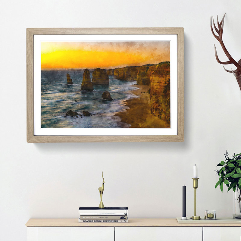 Sunset Over The Twelve Apostles Framed Print, Oak Framed, 33cm H x 45cm W x 2cm D
