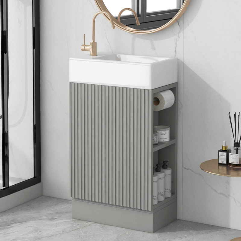 Meuble-lavabo avec tablette, meuble-lavabo avec tablette, Gris