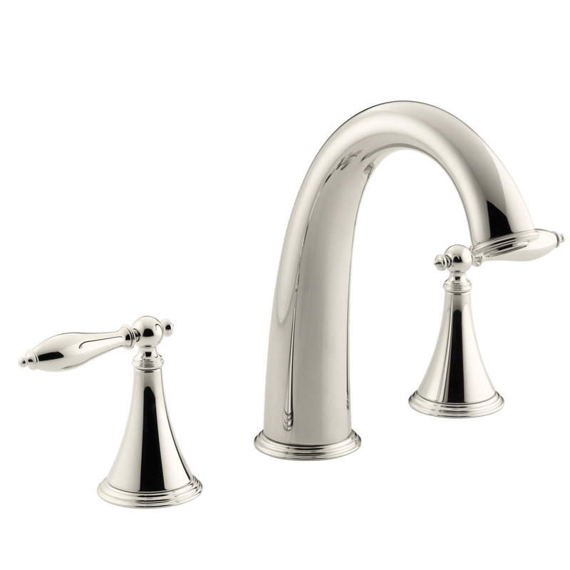 Finial Deck-Mount Bath Faucet Trim for High-Flow Valve with Lever Handles, Valve Not Included, Vibrant Polished Brass