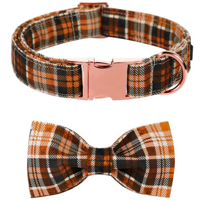 Halloween Dog Collar With Bowtie - Cute Cotton Adjustable Fall Bowtie Dog Collar With Metal Buckle For Small Medium Large Dog Girl Boy Gift, S, Neck 1