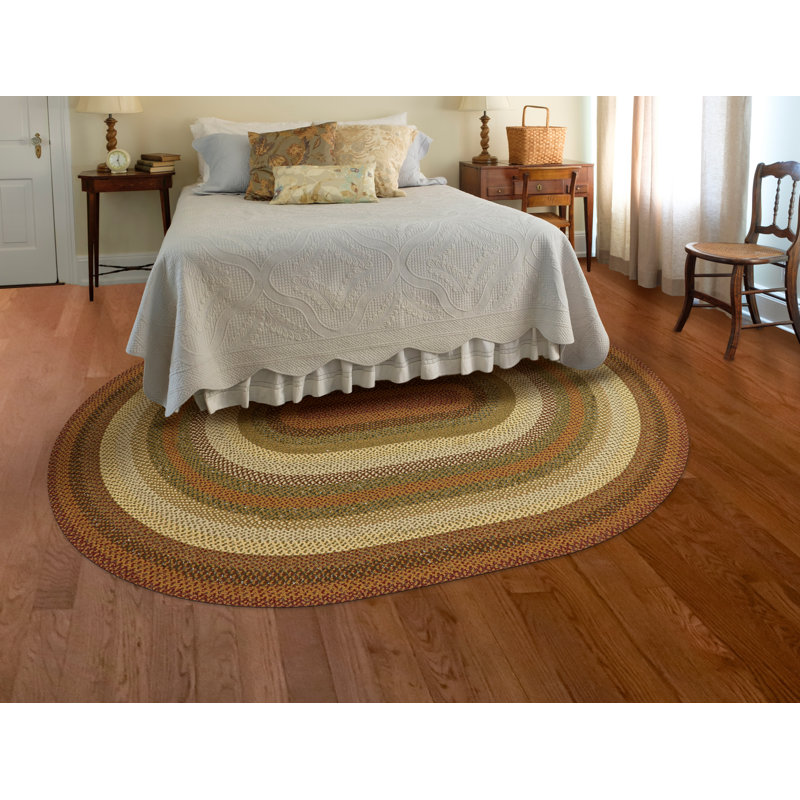 Tapis moutarde / or tressé pour décor de style primitif et champêtre Kieffer, Ovale 4 pi x 6 pi