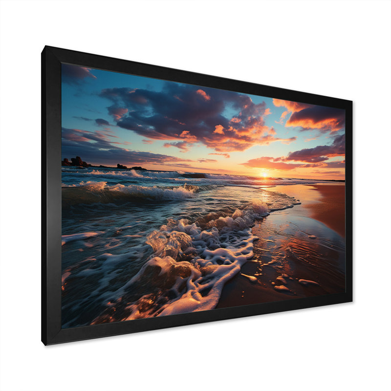 Coucher de soleil à l'horizon II, H 34 po x l 44 po x P 1,5 po, Cadre photo noir